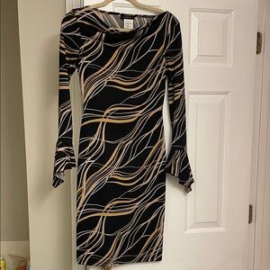 B Darlin Black Dress with Gold and Cream Swirls